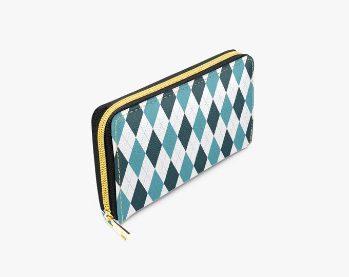 Aqua Argyle Zipped Long Wallet