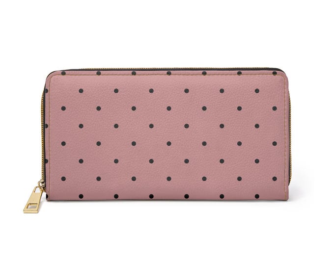Featherlight Chic with Black Polka Dot Zipper Wallet, Stylish Coin Purse, Travel Accessory, Gift Idea for Her, Fashion Organizer