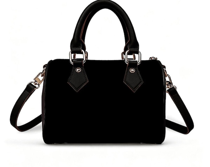 Classic Black Small Large Barrel Crossbody Handbag