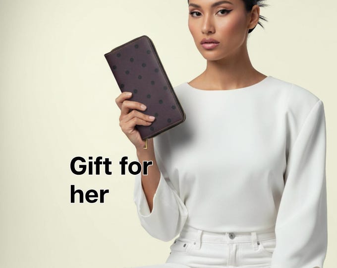 Native Berry Large Black Polka Dot Zipper Wallet