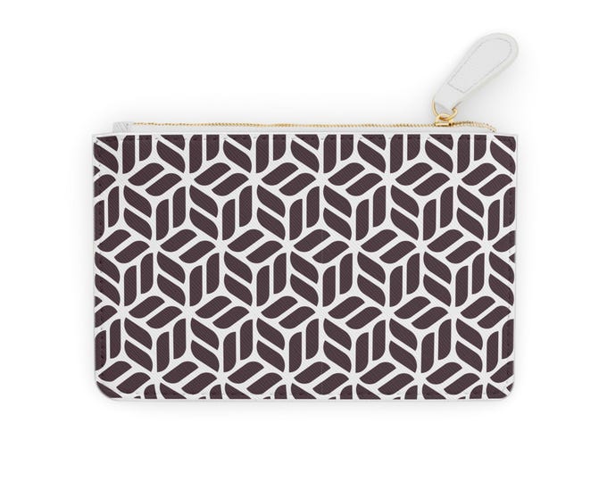 Geometric Cube Pattern Mini Clutch Bag | Brown White Hexagon Design