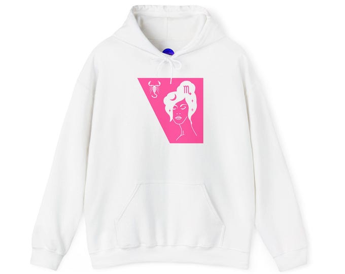 Pink Scorpio Astrological Sign Graphics Hoodie Unisex Sponge Fleece Pullover White, Black, Blue or Gray