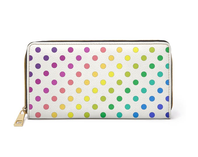 Rainbow Polka Dot Zipper Wallet | Colorful Dot Pattern, Slim Zip Wallet