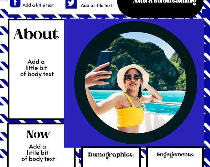Blue and Black 3 Page Media Kit Influencer Ambassador TikTok IG Facebook Template