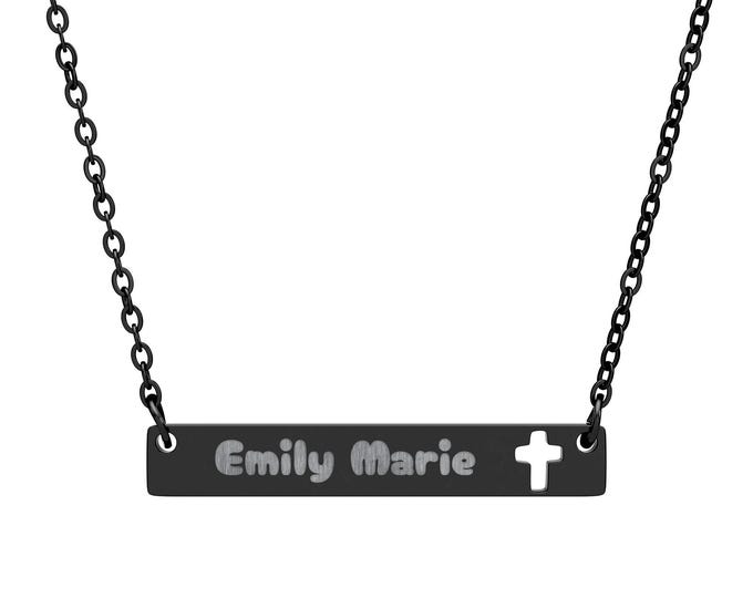 Personalized Cross Bar Necklace - Custom Engraved Jewelry, Faith Necklace, Religious Gift, Unique Nameplate Accessory, Gift for Her