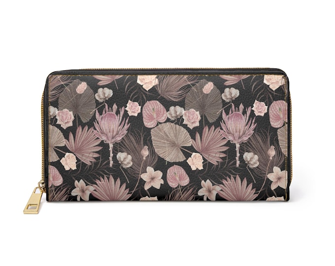 Vintage Pink Waterlilies Zipper Wallet | Floral Lily Print