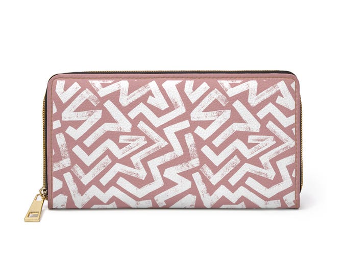 Abstract Starburst Pattern Zipper Wallet | Pink White Geometric Wallet