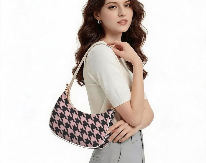 Pink Charcoal Houndstooth Shoulder Bag