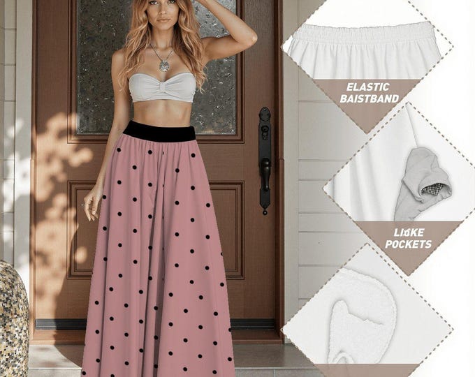 Featherlight Polka Dot Midi Skirt with Pockets | High Waist Pleated Skirt S-2XL | Casual, Work, Summer & Everyday Style