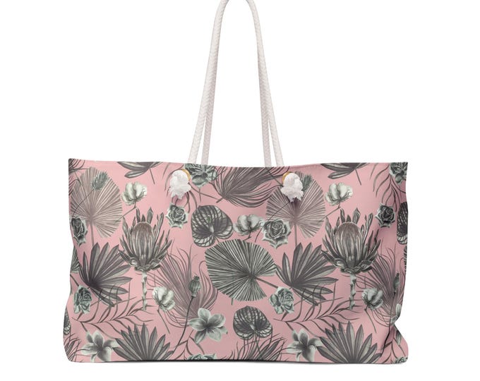 Pink Tropical Leaves Weekender Bag | Palm Floral Travel Tote