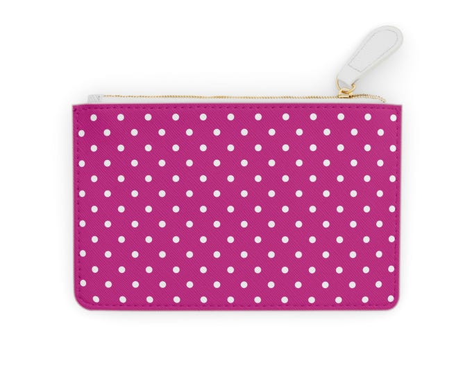 White Polka Dot Pattern Mini Clutch Bag | Magenta Dot Wristlet