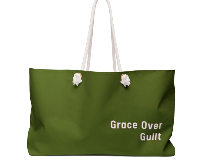 Grace Over Guilt Weekender bag | Warrior Olive Green canvas rope handles