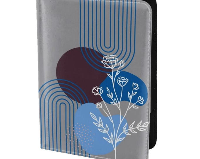 Blue and Gray Boho Style Small Passport Holder for Travel (Double-Sided Pattern)