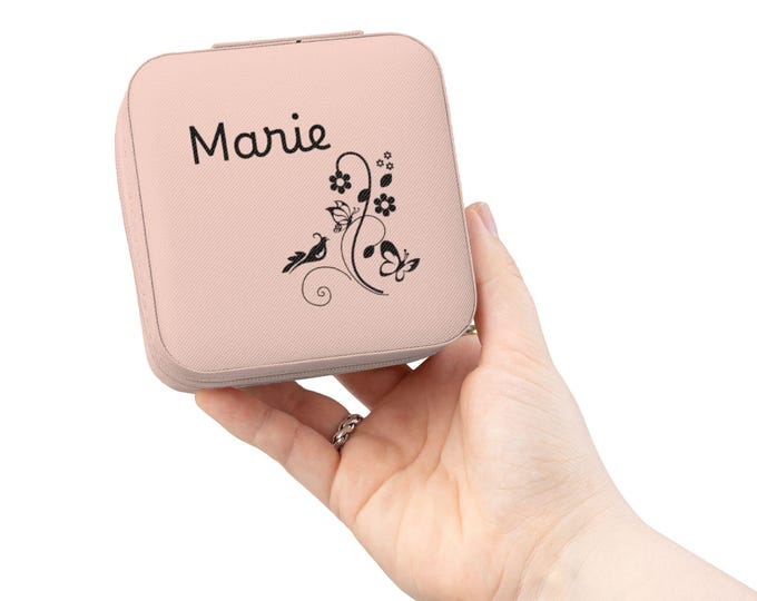 Floral Name Custom Personalized Monogram Jewelry Travel Case | Personalized Compact Jewelry Box