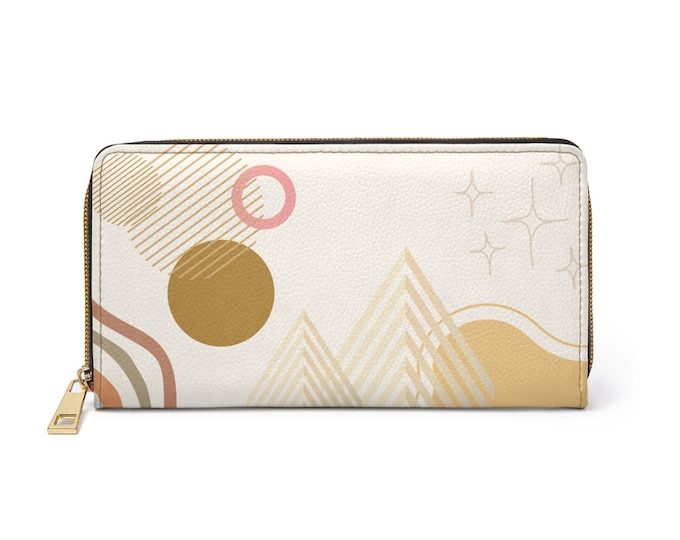 Abstract Geometric Waves Zipper Wallet | Modern Minimalist Circles & Lines