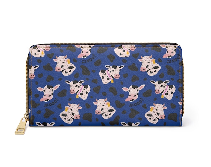 Blue Cute Cow Print Zipper Wallet