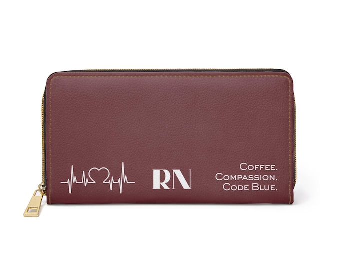 RN Heartbeat ECG, Wine Zipper Wallet | Coffee Compassion Code Blue
