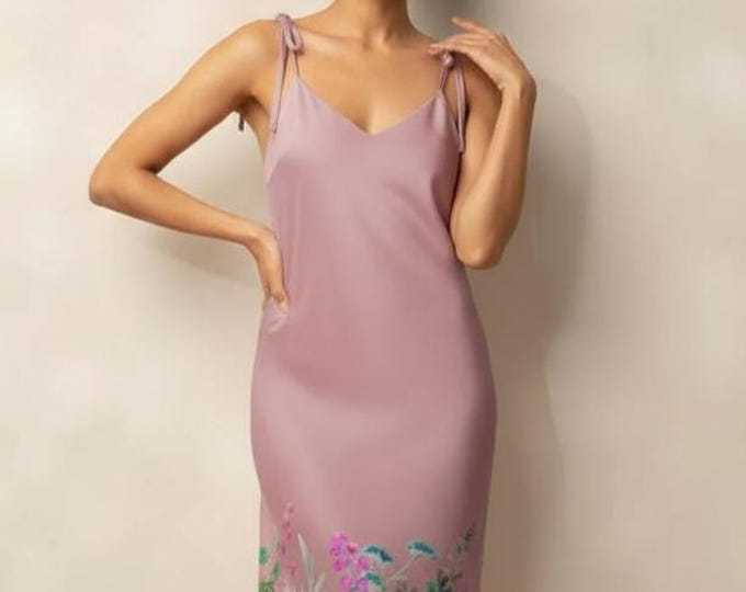 Featherlight Checkered Floral Midi Dress – Tie-Strap Sundress with Slit & Built-In Bra | Flowy Summer Dress Women’s