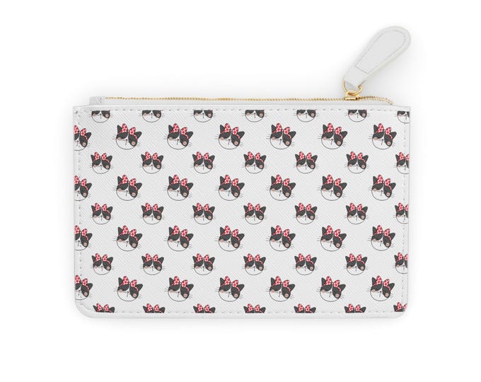 Cat Face Pattern White Mini Clutch Bag | Cute Cat Print Wristlet