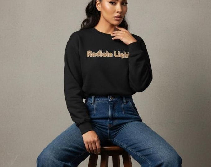 Radiate Light text Sun Tarot Crewneck Sweatshirt | Retro Bubble Letter Design