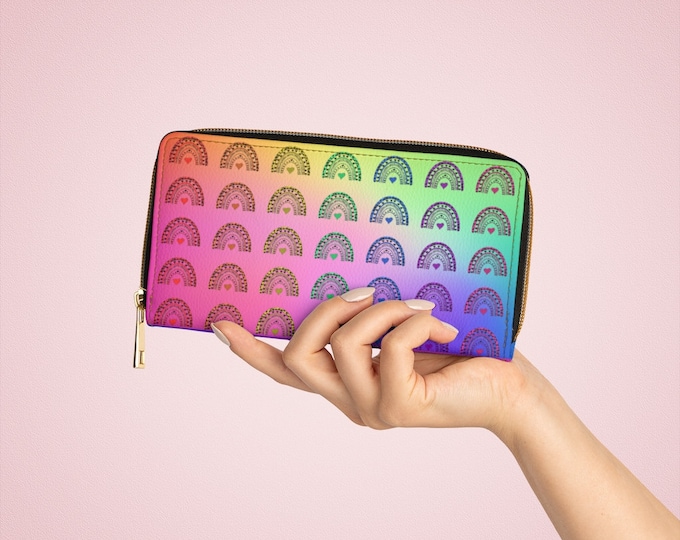 Zippered Long Wallet, Rainbows of Rainbows Pattern, Womens Wallet