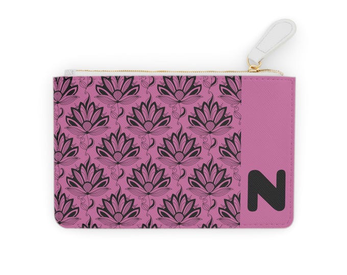Initial N Succulent Mini Clutch: Vegan Leather Card Holder
