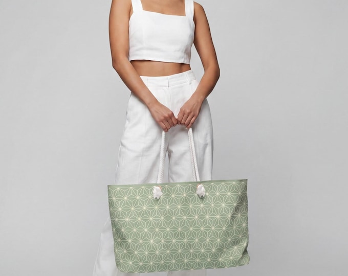 Geometric Asanoha Pattern Weekender Bag | Sage  Cream Floral Tile Tote