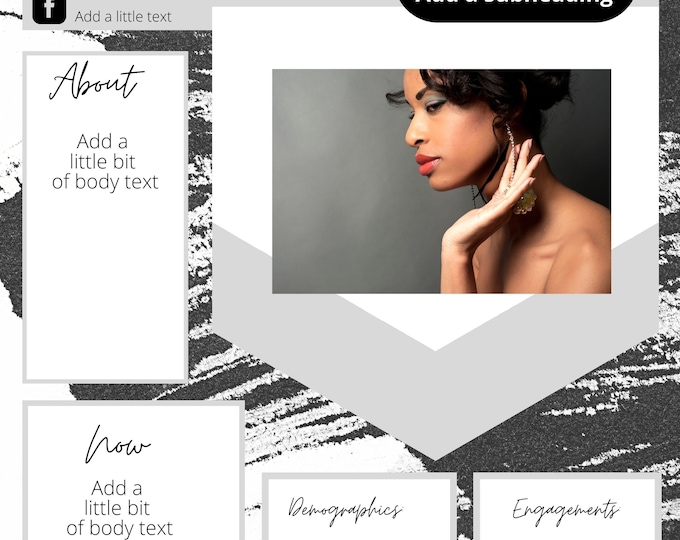 Black and white themed 3 page media kit