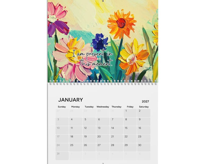 Floral & Abstract Spiritual Inspirational Wall Calendar 2027 | 12-Month Spiral Calendar