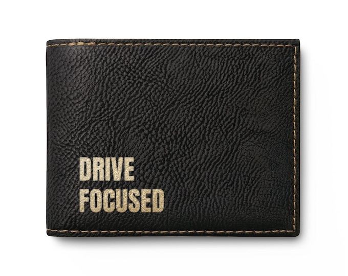 Drive Focused bi-fold wallet | Precision Over Ego design, Black Gold, Black Silver, Rustic Gold, Gift for him