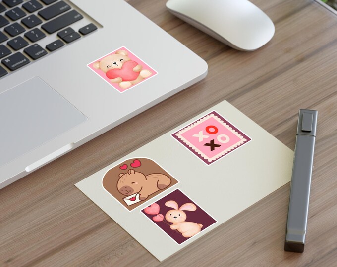Valentine Cute Animals Sticker Sheet | Bear Bunny XO Heart Stickers