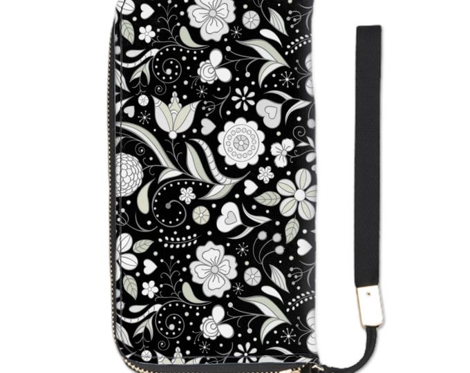 Vintage Floral Black and White Pattern Iron Woman 80 Signature Clutch Wallet for Women