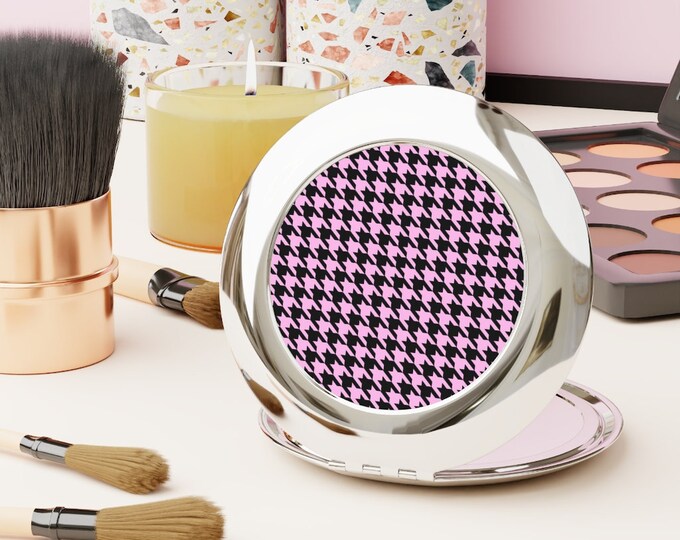 Pink and Black Compact Travel Mirror-Makeup Mirror-Mirror-Beauty Mirror