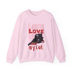 Pink Love My Cat Valentine Sweater, Unisex Heavy Blend™ Crewneck Sweatshirt