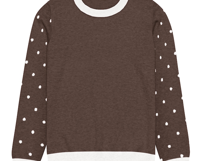 White Polka Dots with Brown Knitted crew neck sweater