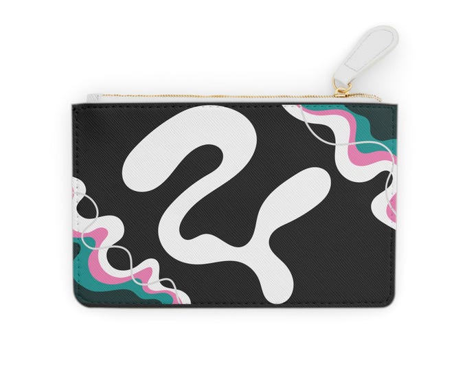 Abstract Organic Shapes Mini Clutch Bag | Black, Teal, Pink Wave Pattern