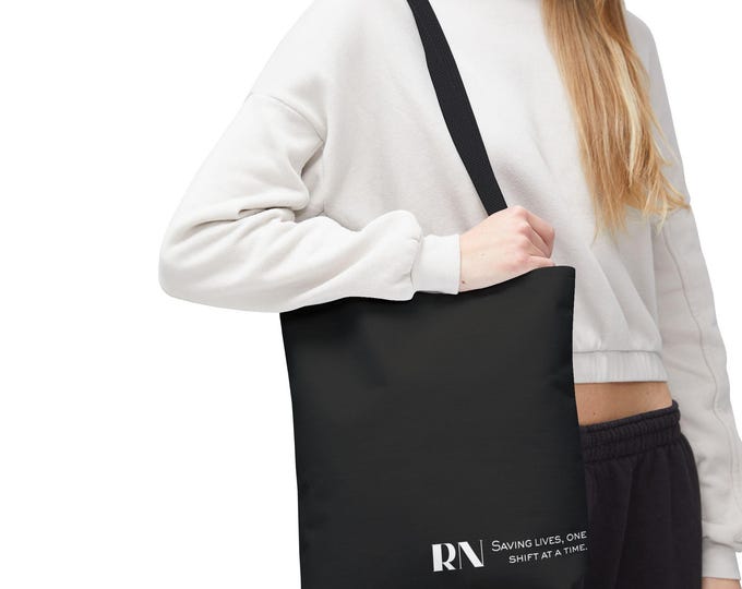 RN Nurse logo Black tote bag | Registered Nurse text tote