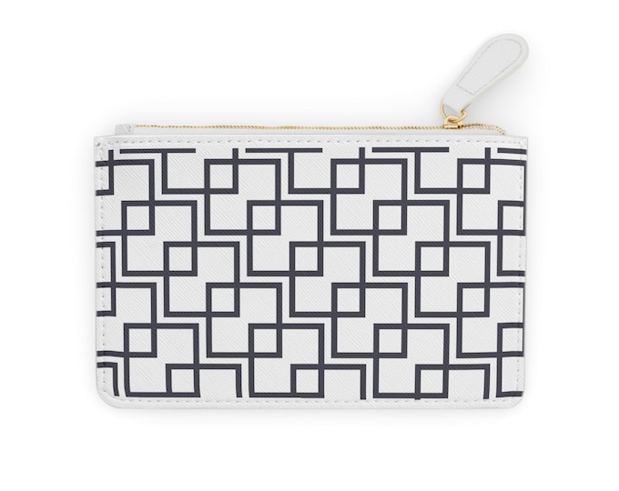 Geometric Interlocking Squares Mini Clutch Bag | Modern Black White Pattern