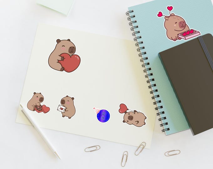 Cute Capybara Valentines Sticker Sheet | Sticker Sheets
