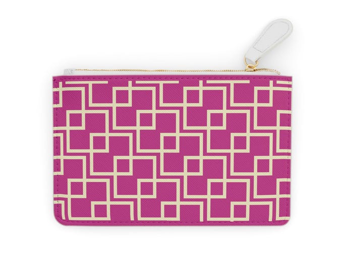 Geometric Interlocking Squares Mini Clutch Bag | Pink Pattern Wallet