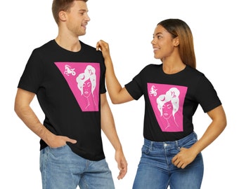 Czarny T-shirt, różowy, unisex, znak zodiaku Koziorożec, krótki rękaw