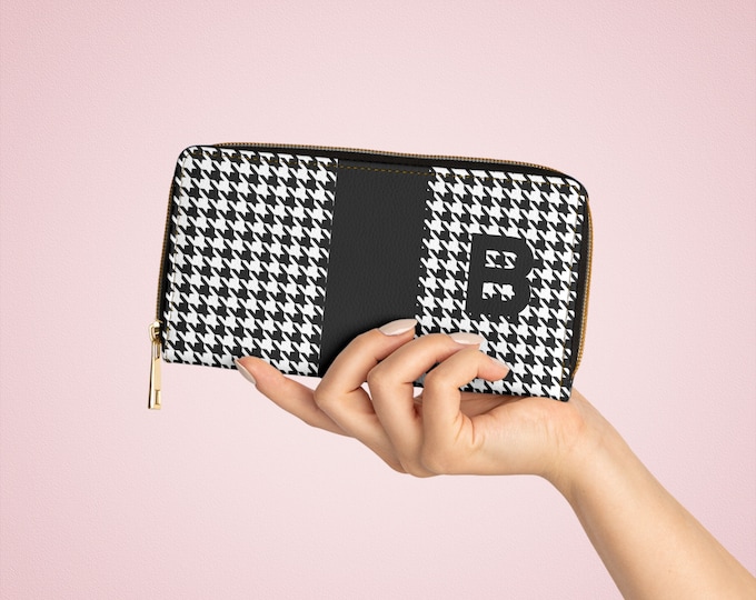 Personalized Houndstooth Faux Leather Wallet: Initial B, Iron Woman 80