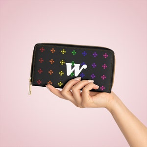 Cartera para mujer Rainbow Native Stars, personalizada con la inicial W blanca, cartera con cremallera inicializada