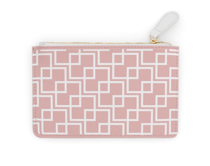 Blush Geometric Pattern Mini Clutch Bag | Pink Square Grid Pouch
