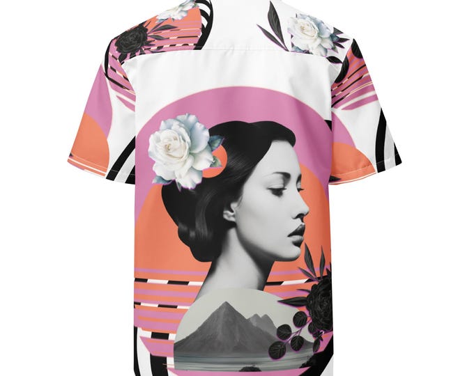Clean Girl Minimalist Abstract Print Button Shirt | Unisex Summer Oversized Top | Lightweight Breathable Moisture-Wicking Blouse