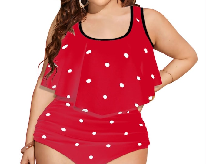 Red Polka Dot Plus Size Ruffle Two Piece Swimsuit Customized Services