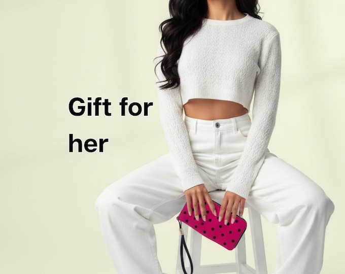 Polka Dots Fuchsia Clutch Zipper Wallet Wristlet