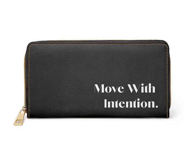 Move With Intention Zipper Wallet | Black Leather Travel Organizer