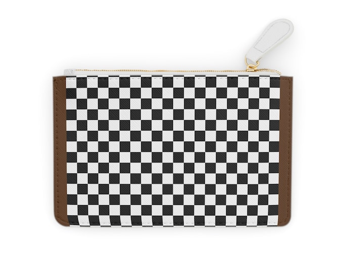 Brown, Black and White-Checkered-Wallet-Card holder-Mini Clutch Bag