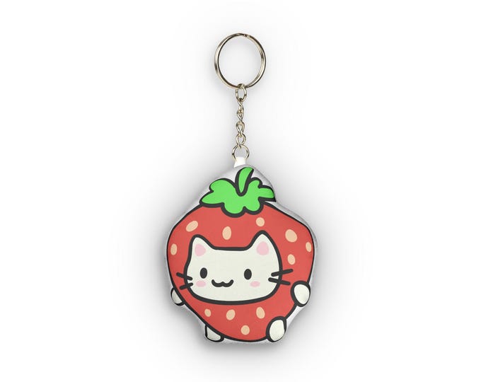 Strawberry Cat Plush Keychain | Custom Shape Mini Plush